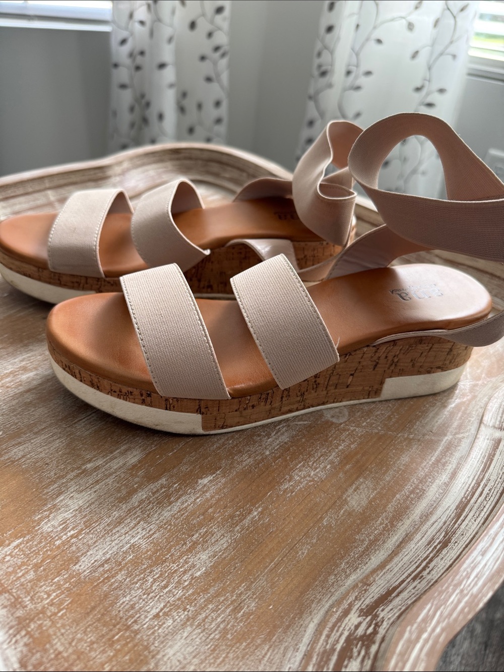 a.n.a Neutral Cork Platform Sandals with Elastic Ankle Straps